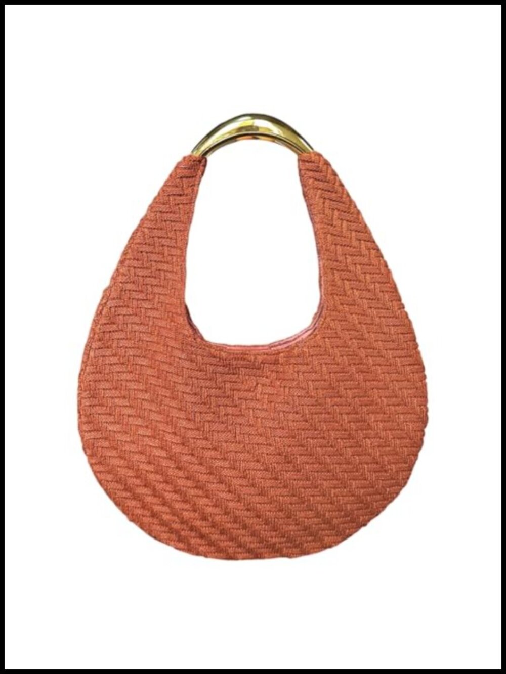Crocheted Hobo Bag Foldable Knit Top Handle Purse with Gold Ring Handle
